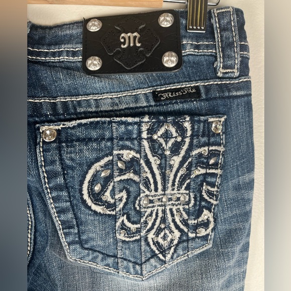 Miss Me Jeans Medium Wash Blue Beaded Embellished JP5360B Boot Sz 28 NWT